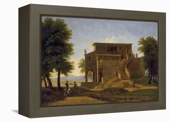 An Italian Villa with Figures, 19th Century-Jean Victor Bertin-Framed Premier Image Canvas