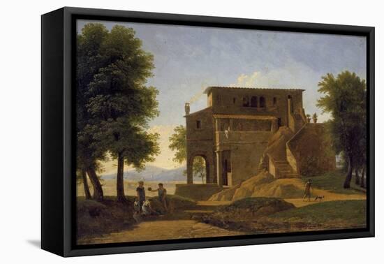 An Italian Villa with Figures, 19th Century-Jean Victor Bertin-Framed Premier Image Canvas