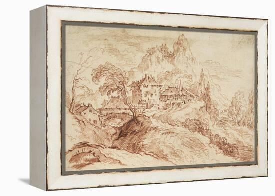 An Italian Village in a Mountainous Landscape (Red Chalk on Paper)-Francois Boucher-Framed Premier Image Canvas