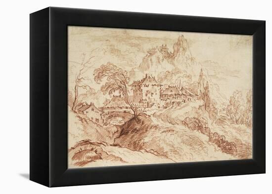 An Italian Village in a Mountainous Landscape (Red Chalk on Paper)-Francois Boucher-Framed Premier Image Canvas