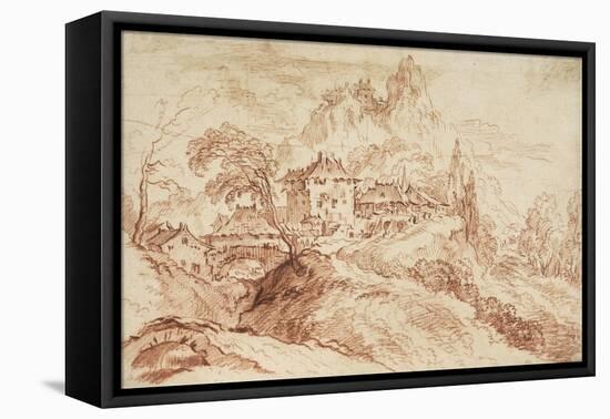 An Italian Village in a Mountainous Landscape (Red Chalk on Paper)-Francois Boucher-Framed Premier Image Canvas