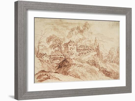 An Italian Village in a Mountainous Landscape (Red Chalk on Paper)-Francois Boucher-Framed Giclee Print