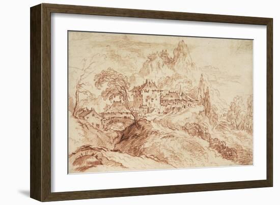 An Italian Village in a Mountainous Landscape (Red Chalk on Paper)-Francois Boucher-Framed Giclee Print