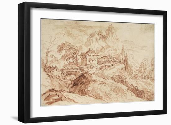 An Italian Village in a Mountainous Landscape (Red Chalk on Paper)-Francois Boucher-Framed Giclee Print