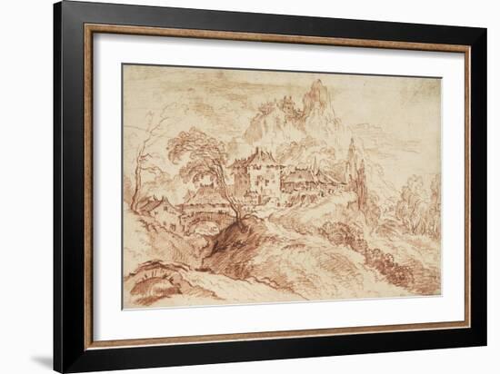 An Italian Village in a Mountainous Landscape (Red Chalk on Paper)-Francois Boucher-Framed Giclee Print