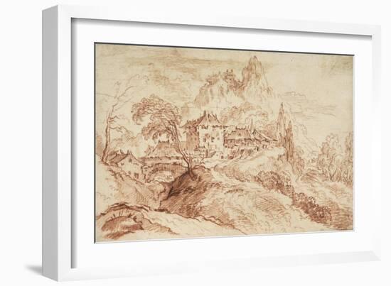 An Italian Village in a Mountainous Landscape (Red Chalk on Paper)-Francois Boucher-Framed Giclee Print