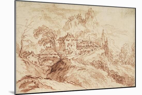 An Italian Village in a Mountainous Landscape (Red Chalk on Paper)-Francois Boucher-Mounted Giclee Print