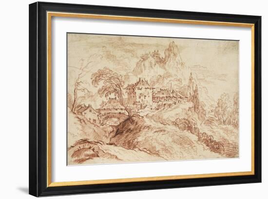 An Italian Village in a Mountainous Landscape (Red Chalk on Paper)-Francois Boucher-Framed Giclee Print
