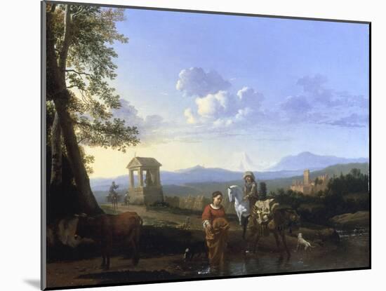 An Italianate Landscape with Peasants and a Pack Mule Watering, probably 1660s-Karel Dujardin-Mounted Giclee Print