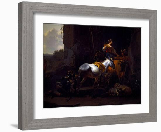 An Italianate Landscape with Peasants outside an Inn, 17Th Century (On Canvas)-Nicolaes Pietersz Berchem-Framed Giclee Print