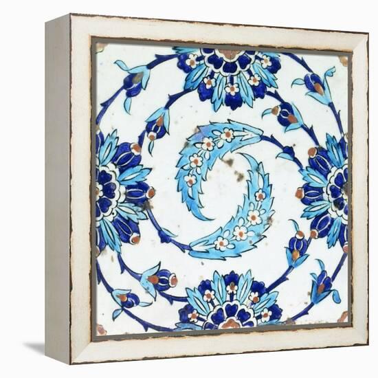 An Iznik Pottery Tile, with a Spiralling Floral Motif, Early 17th Century-null-Framed Premier Image Canvas