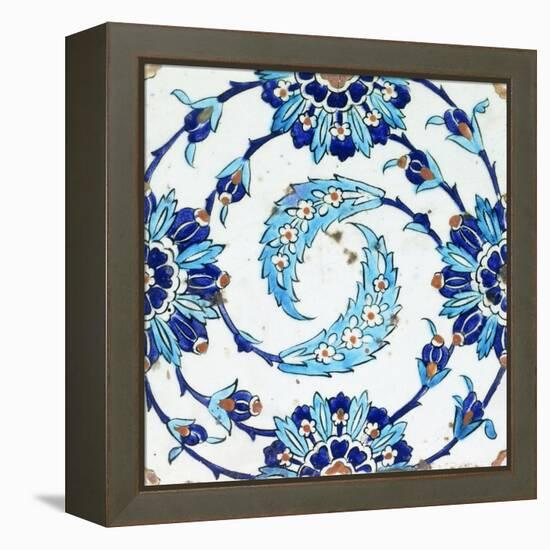 An Iznik Pottery Tile, with a Spiralling Floral Motif, Early 17th Century-null-Framed Premier Image Canvas