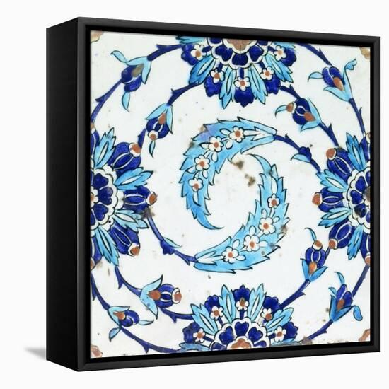 An Iznik Pottery Tile, with a Spiralling Floral Motif, Early 17th Century-null-Framed Premier Image Canvas