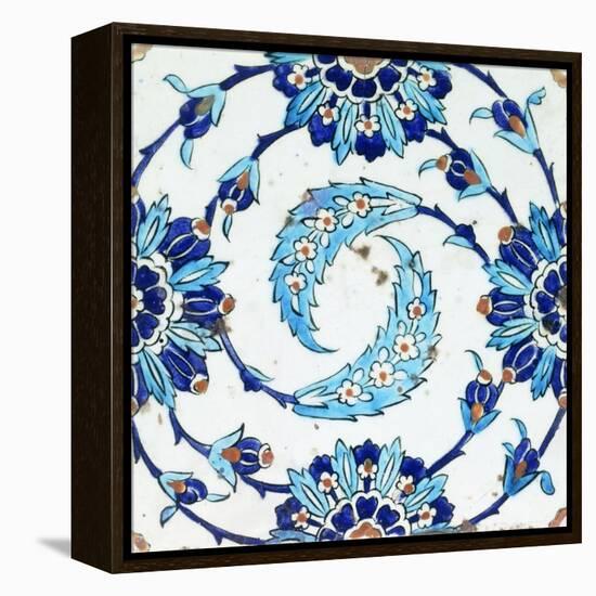 An Iznik Pottery Tile, with a Spiralling Floral Motif, Early 17th Century-null-Framed Premier Image Canvas