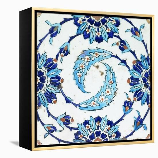 An Iznik Pottery Tile, with a Spiralling Floral Motif, Early 17th Century-null-Framed Premier Image Canvas