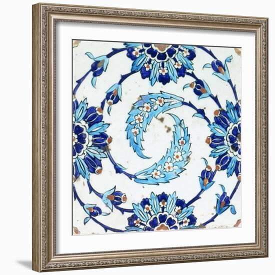 An Iznik Pottery Tile, with a Spiralling Floral Motif, Early 17th Century-null-Framed Giclee Print