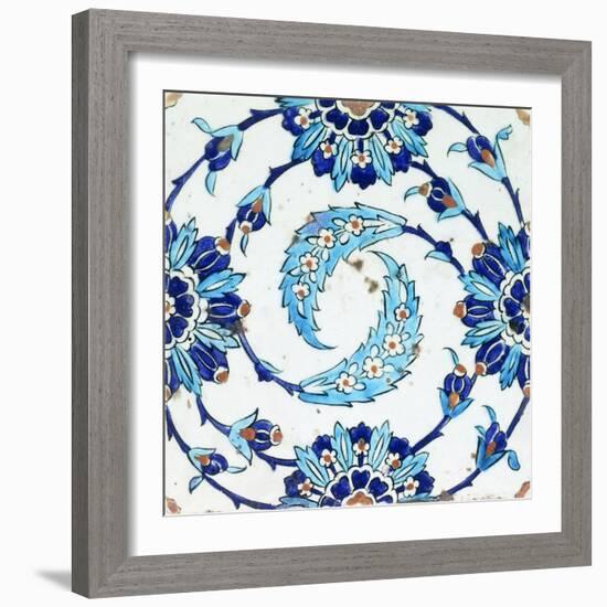 An Iznik Pottery Tile, with a Spiralling Floral Motif, Early 17th Century-null-Framed Giclee Print