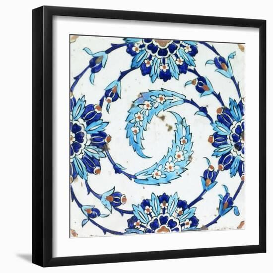 An Iznik Pottery Tile, with a Spiralling Floral Motif, Early 17th Century-null-Framed Giclee Print