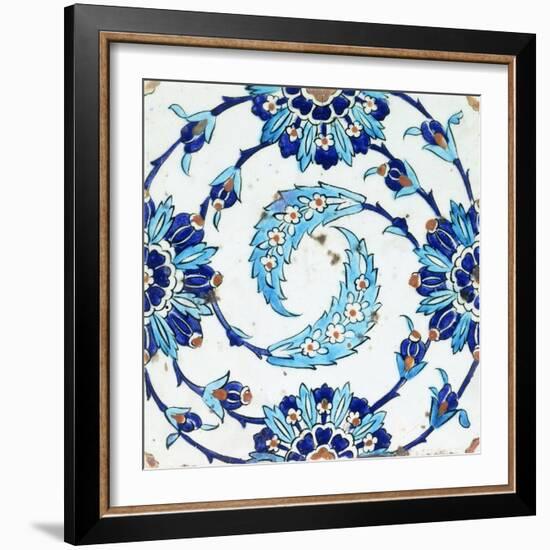 An Iznik Pottery Tile, with a Spiralling Floral Motif, Early 17th Century-null-Framed Giclee Print