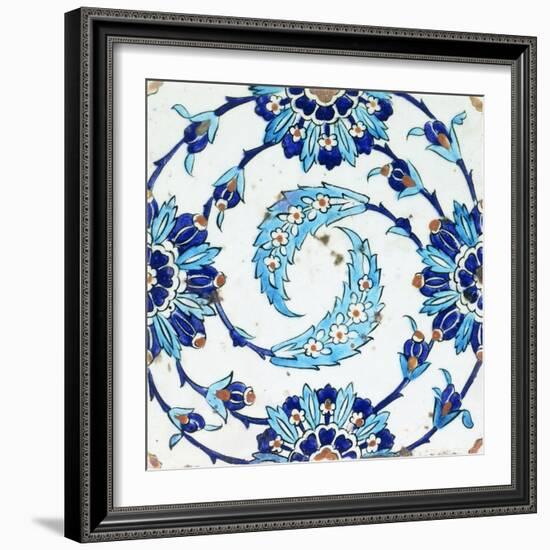 An Iznik Pottery Tile, with a Spiralling Floral Motif, Early 17th Century-null-Framed Giclee Print