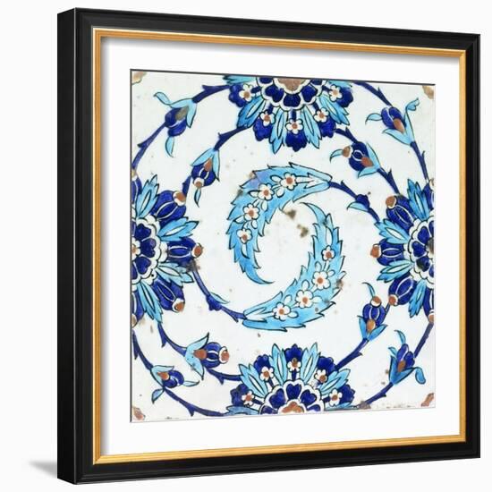 An Iznik Pottery Tile, with a Spiralling Floral Motif, Early 17th Century-null-Framed Giclee Print