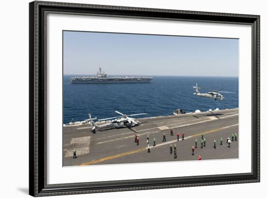 An Mh-60R Sea Hawk Helicopter Launches from USS Harry S. Truman-null-Framed Photographic Print