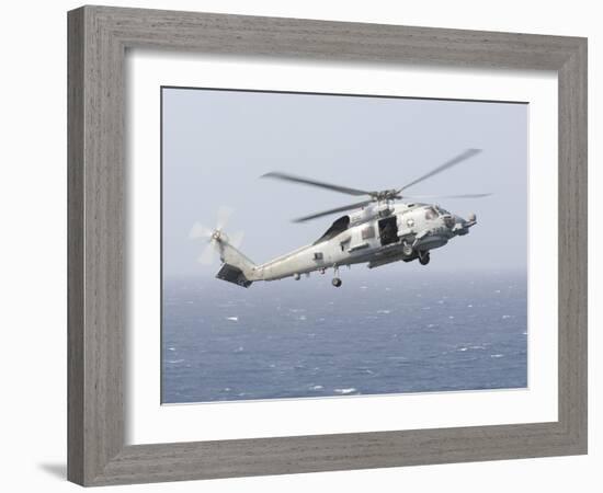 An Mh-60R Sea Hawk Helicopter Prepares to Land-null-Framed Photographic Print