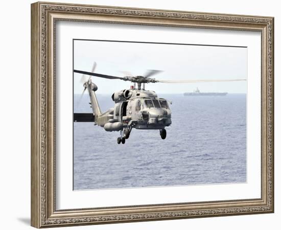 An MH-60R Seahawk Helicopter in Flight over the Pacific Ocean-Stocktrek Images-Framed Photographic Print