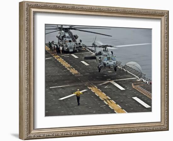 An MH-60S Sea Hawk Lands Aboard the Amphibious Assault Ship USS Makin Island-Stocktrek Images-Framed Photographic Print