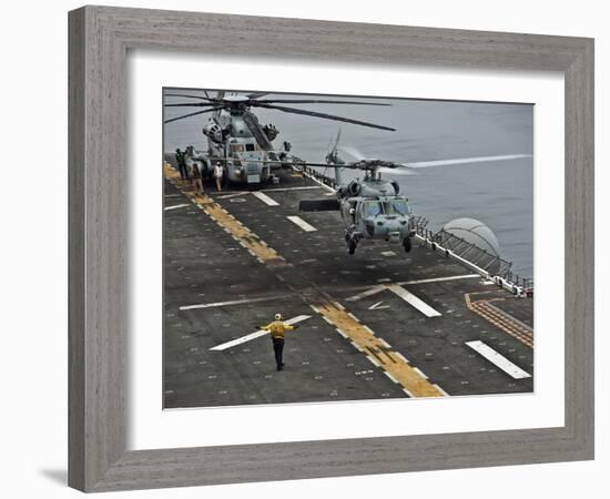 An MH-60S Sea Hawk Lands Aboard the Amphibious Assault Ship USS Makin Island-Stocktrek Images-Framed Photographic Print