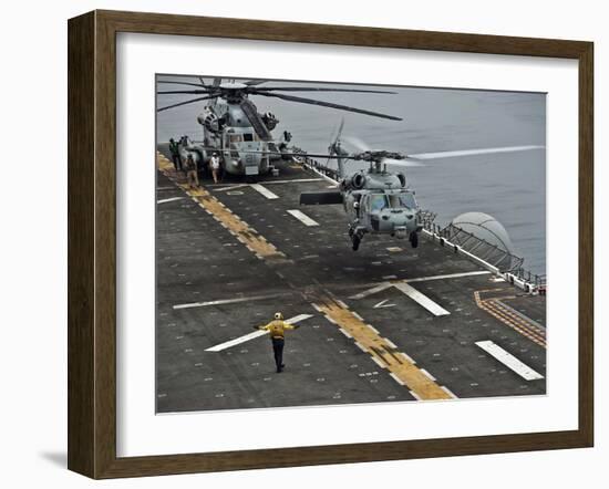 An MH-60S Sea Hawk Lands Aboard the Amphibious Assault Ship USS Makin Island-Stocktrek Images-Framed Photographic Print