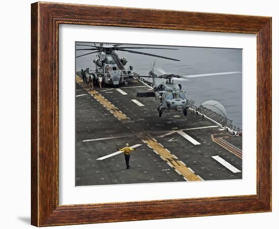 An MH-60S Sea Hawk Lands Aboard the Amphibious Assault Ship USS Makin Island-Stocktrek Images-Framed Photographic Print