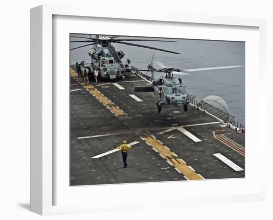 An MH-60S Sea Hawk Lands Aboard the Amphibious Assault Ship USS Makin Island-Stocktrek Images-Framed Photographic Print