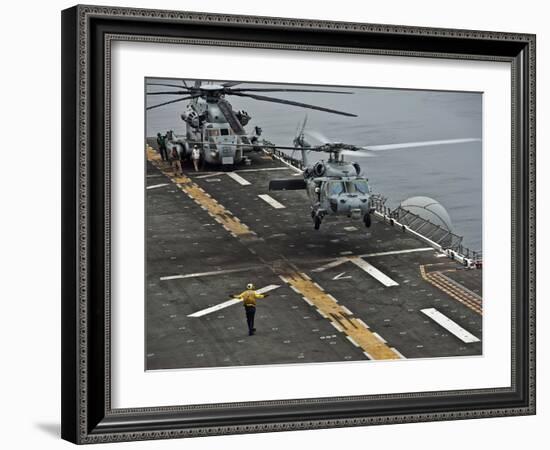 An MH-60S Sea Hawk Lands Aboard the Amphibious Assault Ship USS Makin Island-Stocktrek Images-Framed Photographic Print