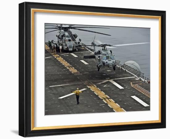 An MH-60S Sea Hawk Lands Aboard the Amphibious Assault Ship USS Makin Island-Stocktrek Images-Framed Photographic Print