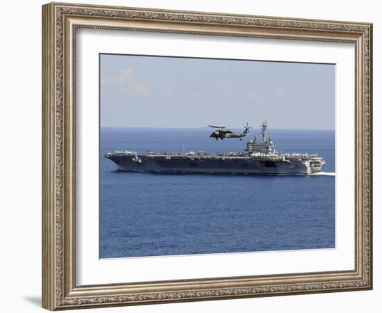 An MH-60S Seahawk Helicopter Flies over USS George H.W. Bush-Stocktrek Images-Framed Photographic Print