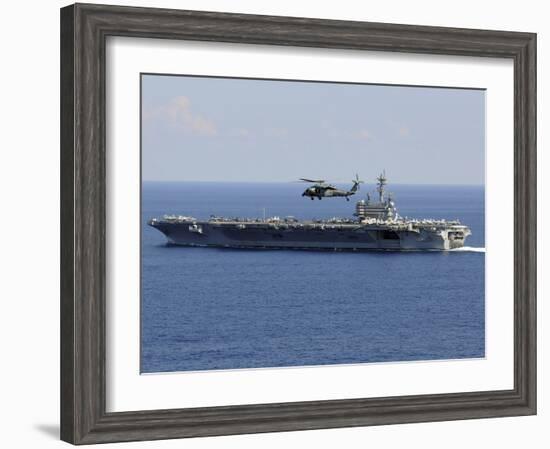An MH-60S Seahawk Helicopter Flies over USS George H.W. Bush-Stocktrek Images-Framed Photographic Print