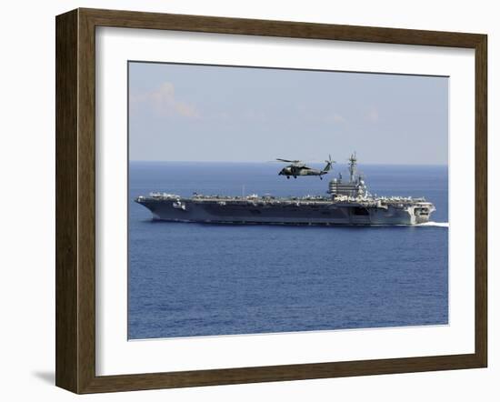 An MH-60S Seahawk Helicopter Flies over USS George H.W. Bush-Stocktrek Images-Framed Photographic Print