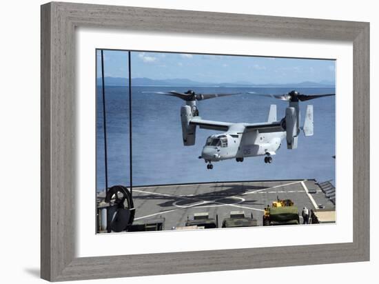 An MV-22 Osprey Lands on the Flight Deck of USS Germantown-null-Framed Photographic Print