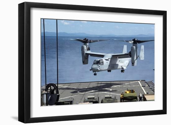 An MV-22 Osprey Lands on the Flight Deck of USS Germantown-null-Framed Photographic Print