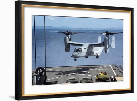 An MV-22 Osprey Lands on the Flight Deck of USS Germantown-null-Framed Photographic Print