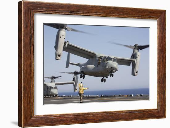 An MV-22 Osprey Takes Off from the Amphibious Assault Ship USS Kearsarge-null-Framed Photographic Print