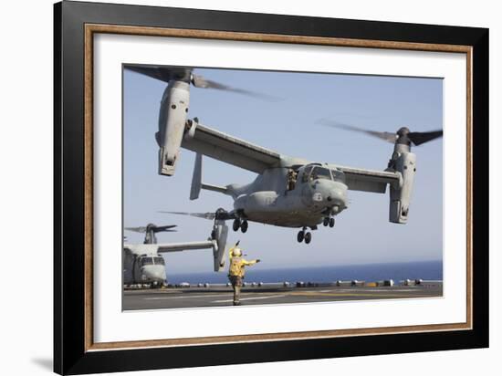 An MV-22 Osprey Takes Off from the Amphibious Assault Ship USS Kearsarge-null-Framed Photographic Print