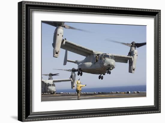 An MV-22 Osprey Takes Off from the Amphibious Assault Ship USS Kearsarge-null-Framed Photographic Print