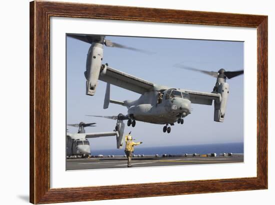 An MV-22 Osprey Takes Off from the Amphibious Assault Ship USS Kearsarge-null-Framed Photographic Print