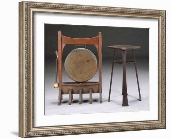 An Oak and Bronze Dinner Gong, Circa 1902, a Rare Oak Drink Stand, Model 9929, Circa 1901-Dirk Van Erp-Framed Giclee Print