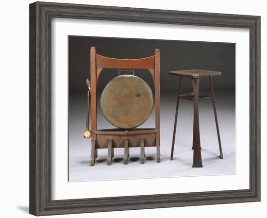 An Oak and Bronze Dinner Gong, Circa 1902, a Rare Oak Drink Stand, Model 9929, Circa 1901-Dirk Van Erp-Framed Giclee Print