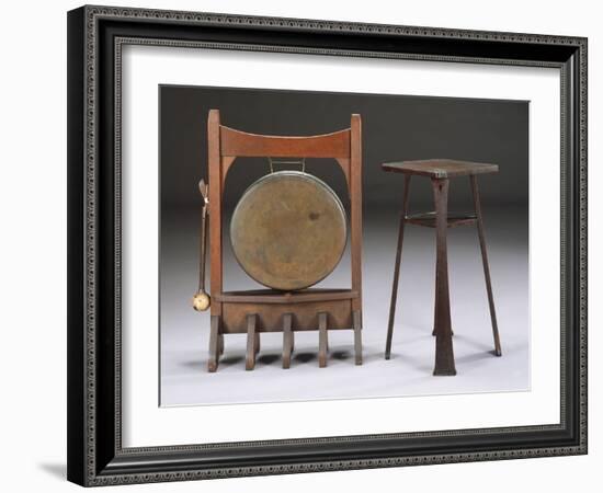 An Oak and Bronze Dinner Gong, Circa 1902, a Rare Oak Drink Stand, Model 9929, Circa 1901-Dirk Van Erp-Framed Giclee Print