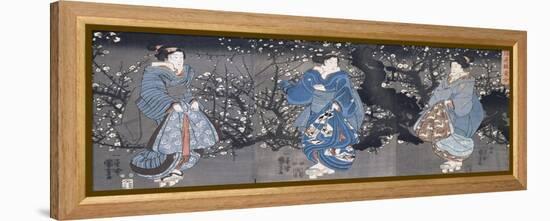 An Oban Triptych Depicting a Nocturnal Scene with Three Bijin-Kuniyoshi Utagawa-Framed Premier Image Canvas