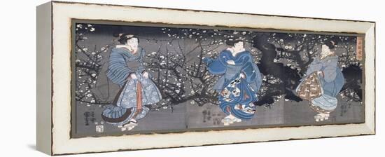 An Oban Triptych Depicting a Nocturnal Scene with Three Bijin-Kuniyoshi Utagawa-Framed Premier Image Canvas